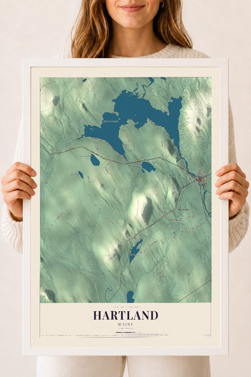 Hartland, Maine map print - 18 x 24 white Ayous wood frame