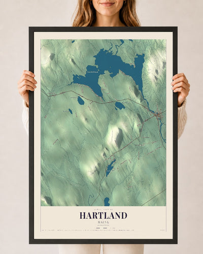 Hartland, Maine map print - 24 x 36 black Ayous wood frame
