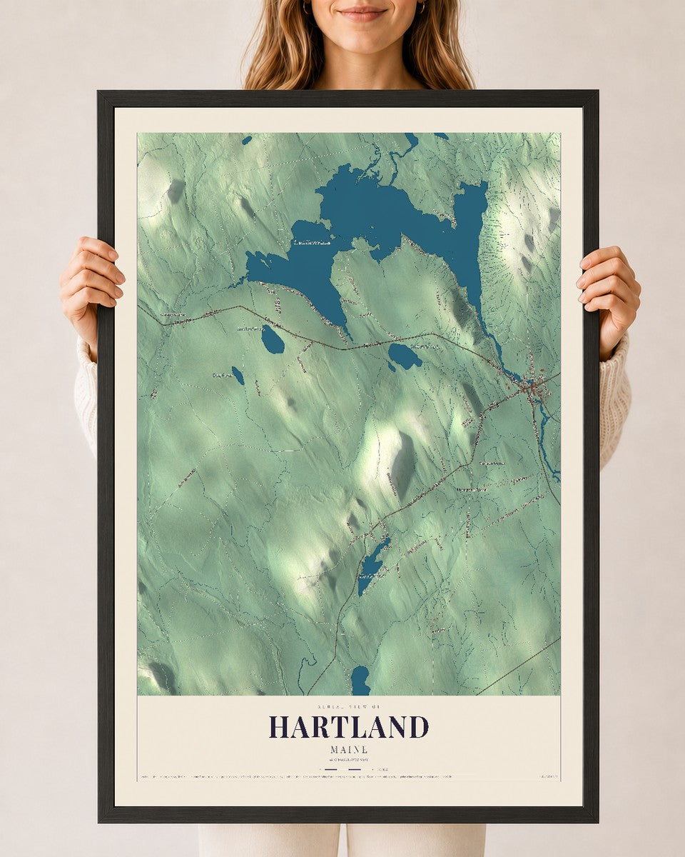 Hartland, Maine map print - 24 x 36 black Ayous wood frame