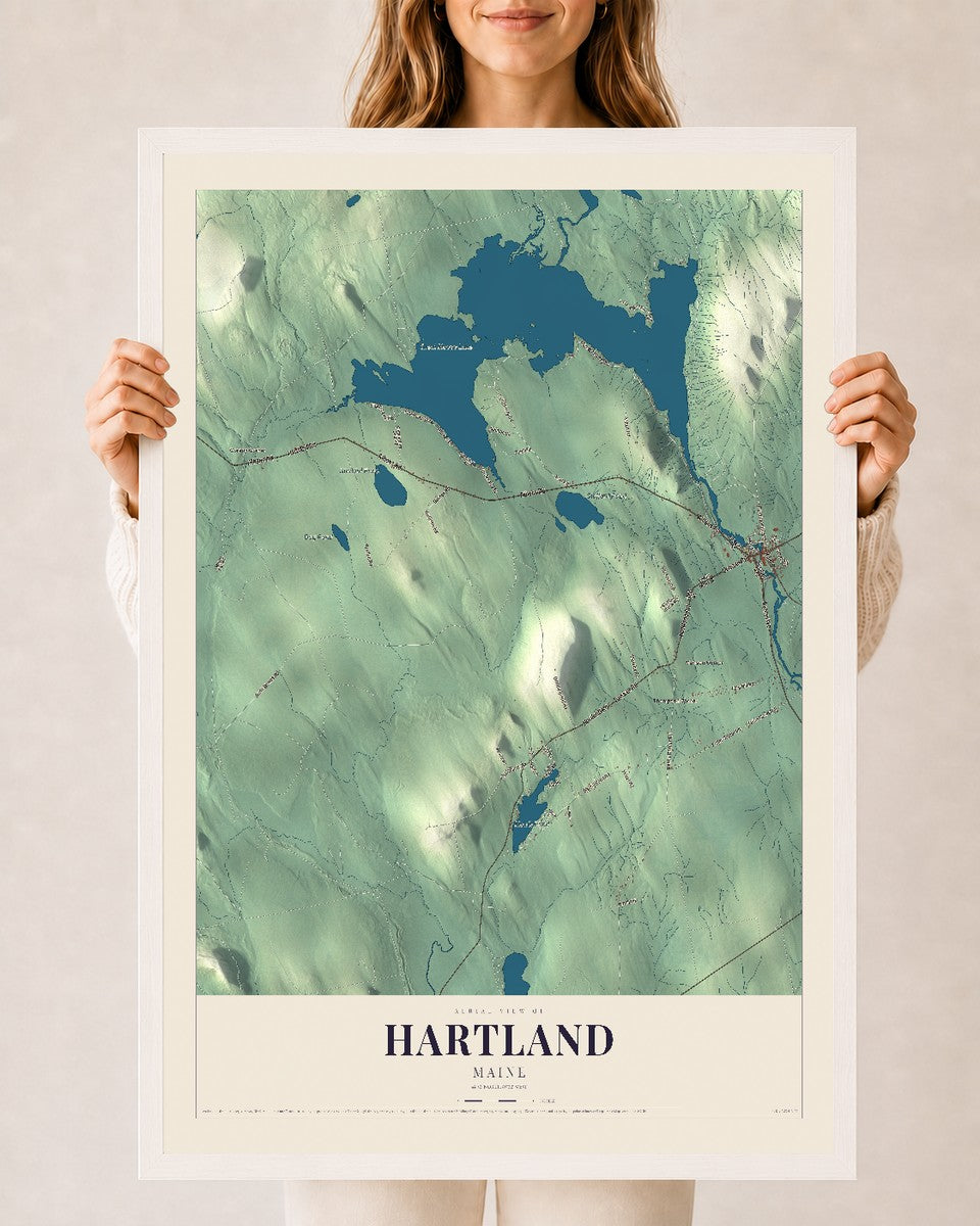 Hartland, Maine map print - 24 x 36 white Ayous wood frame