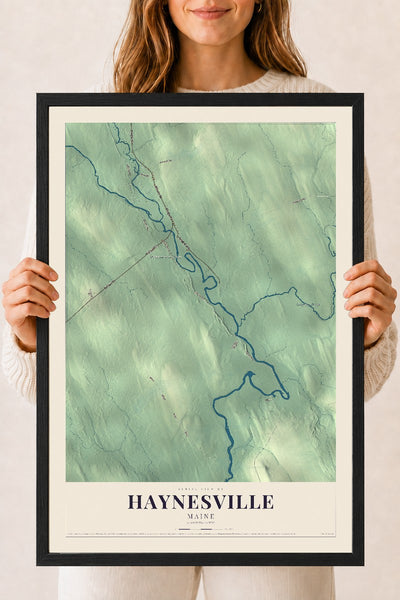 Haynesville, Maine map print - 18 x 24 black Ayous wood frame