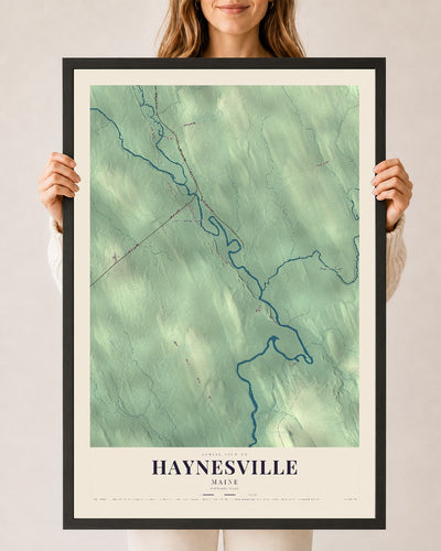 Haynesville, Maine map print - 24 x 36 black Ayous wood frame