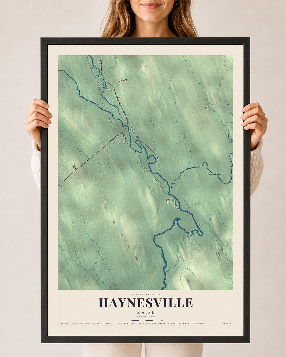Haynesville, Maine map print - 24 x 36 black Ayous wood frame