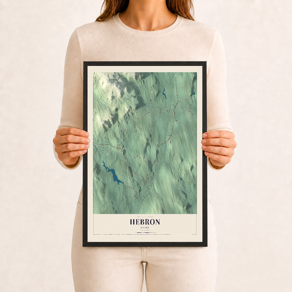 Hebron, Maine map print - 12 x 18 black Ayous wood frame