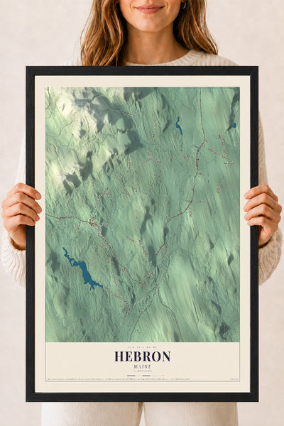 Hebron, Maine map print - 18 x 24 black Ayous wood frame