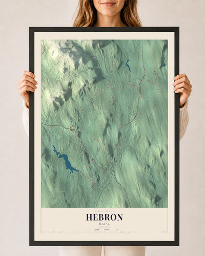 Hebron, Maine map print - 24 x 36 black Ayous wood frame