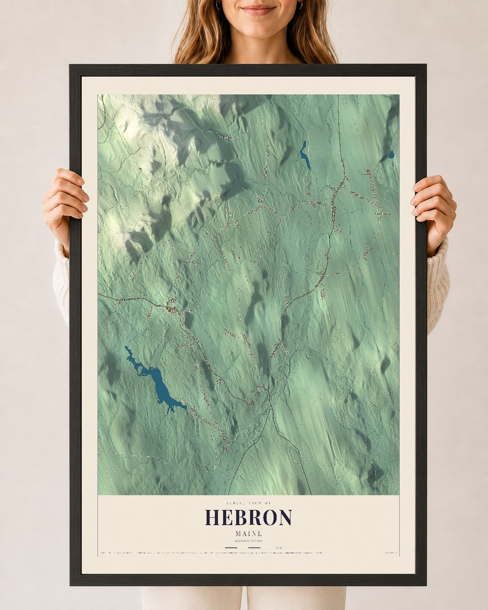Hebron, Maine map print - 24 x 36 black Ayous wood frame