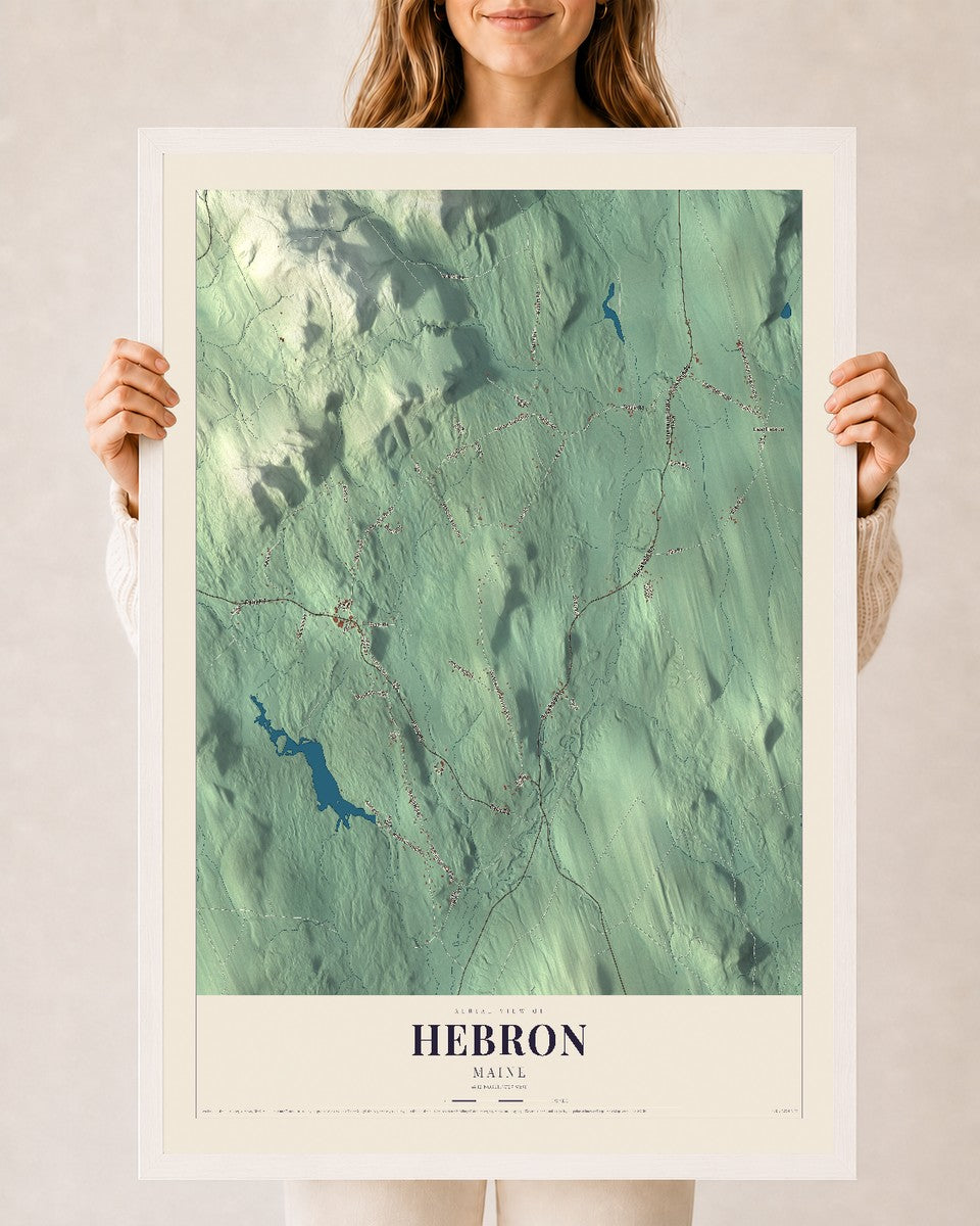 Hebron, Maine map print - 24 x 36 white Ayous wood frame