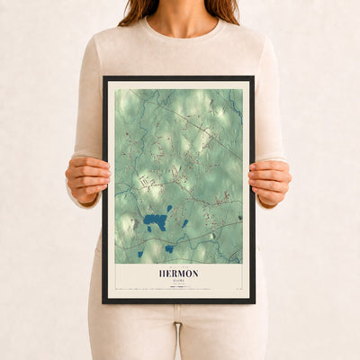 Hermon, Maine map print - 12 x 18 black Ayous wood frame