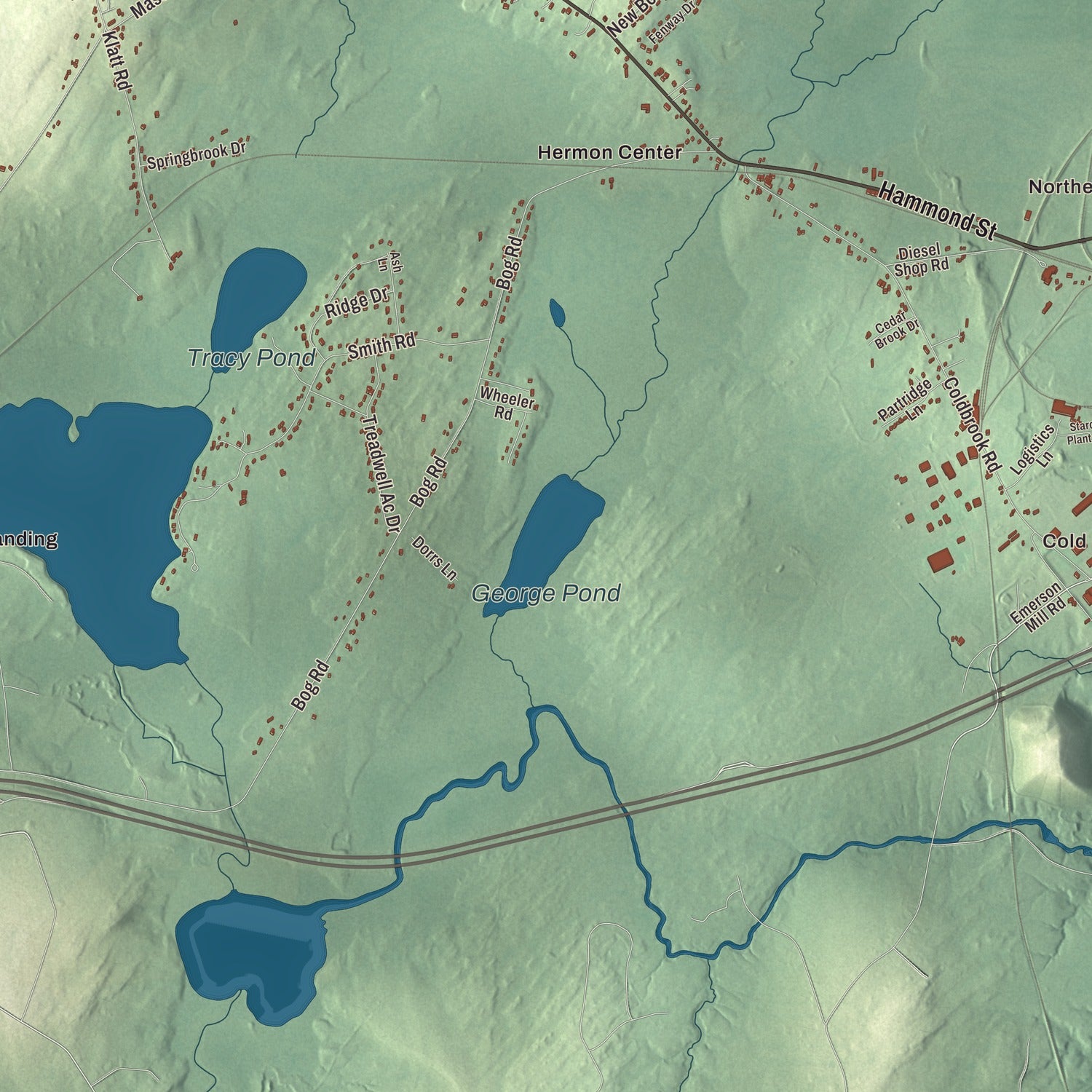 Terrain and local geography detail from the Hermon, Maine map