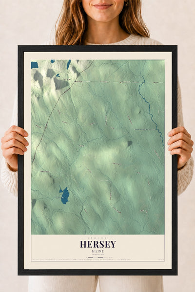 Hersey, Maine map print - 18 x 24 black Ayous wood frame