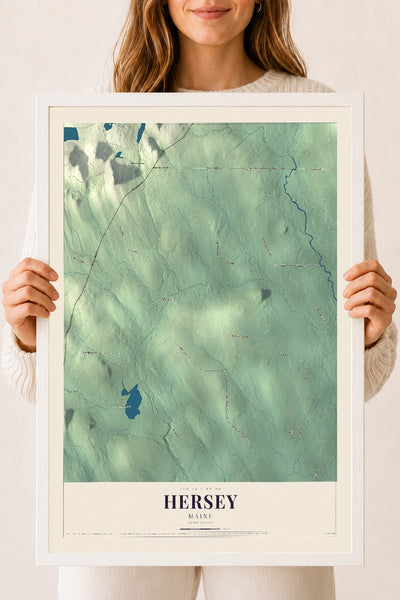 Hersey, Maine map print - 18 x 24 white Ayous wood frame