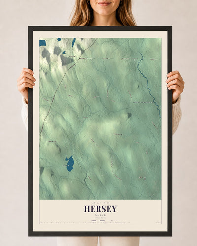 Hersey, Maine map print - 24 x 36 black Ayous wood frame