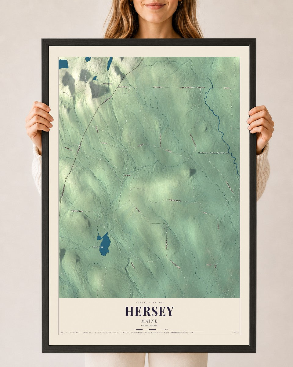 Hersey, Maine map print - 24 x 36 black Ayous wood frame