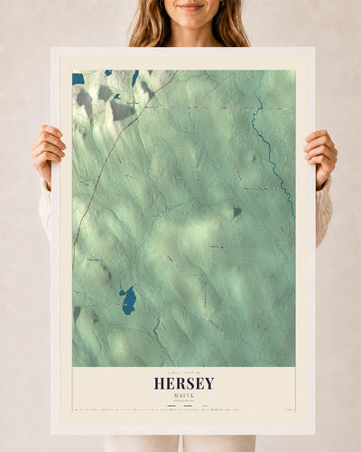 Hersey, Maine map print - 24 x 36 white Ayous wood frame