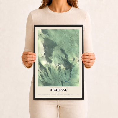 Highland, Maine map print - 12 x 18 black Ayous wood frame