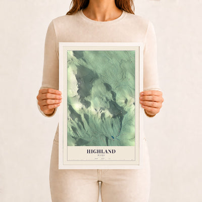 Highland, Maine map print - 12 x 18 white Ayous wood frame