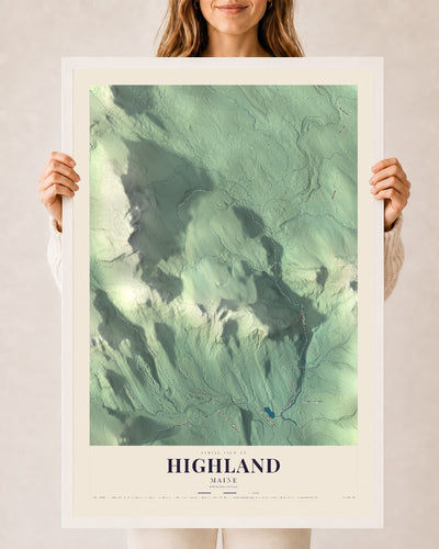 Highland, Maine map print - 24 x 36 white Ayous wood frame