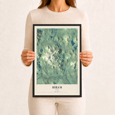 Hiram, Maine map print - 12 x 18 black Ayous wood frame