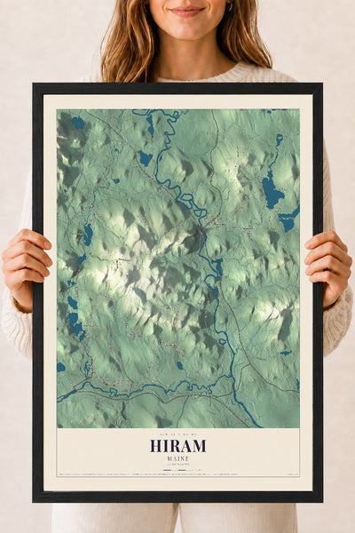 Hiram, Maine map print - 18 x 24 black Ayous wood frame