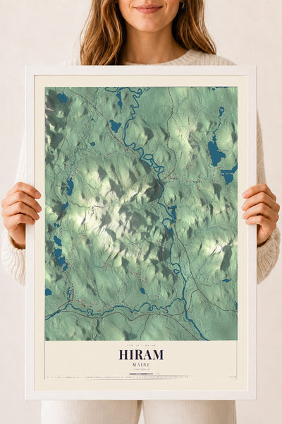 Hiram, Maine map print - 18 x 24 white Ayous wood frame