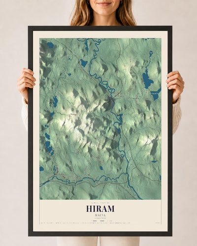 Hiram, Maine map print - 24 x 36 black Ayous wood frame