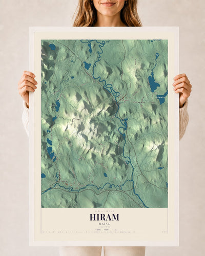 Hiram, Maine map print - 24 x 36 white Ayous wood frame