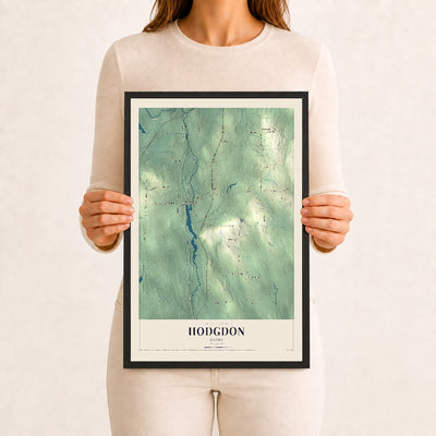 Hodgdon, Maine map print - 12 x 18 black Ayous wood frame