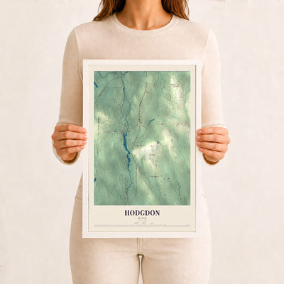 Hodgdon, Maine map print - 12 x 18 white Ayous wood frame