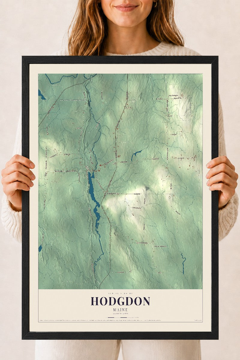 Hodgdon, Maine map print - 18 x 24 black Ayous wood frame