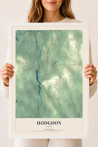 Hodgdon, Maine map print - 18 x 24 white Ayous wood frame