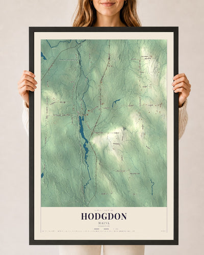 Hodgdon, Maine map print - 24 x 36 black Ayous wood frame