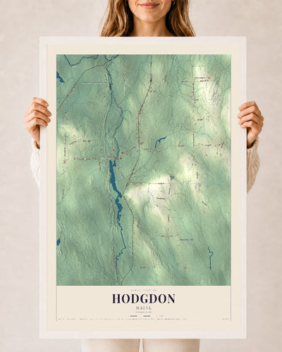 Hodgdon, Maine map print - 24 x 36 white Ayous wood frame