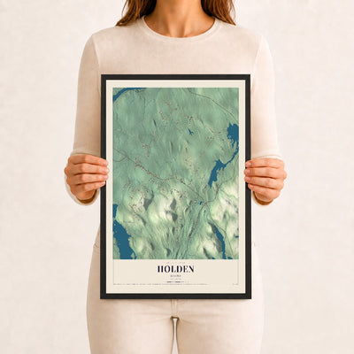 Holden, Maine map print - 12 x 18 black Ayous wood frame