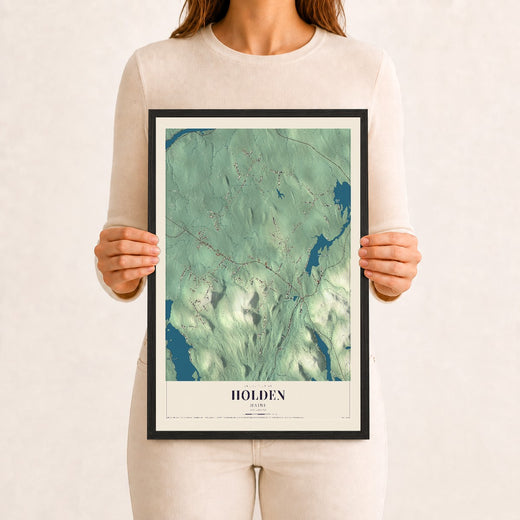 Map of Holden, Maine, 12 x 18 inch print in a black wood frame