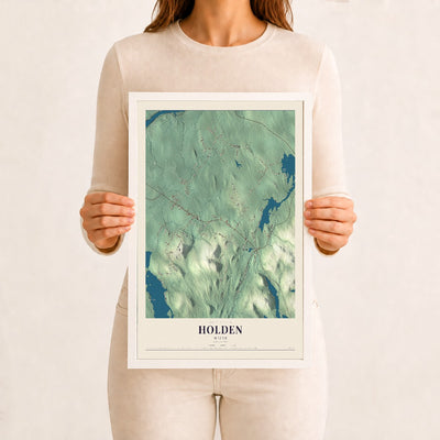 Holden, Maine map print - 12 x 18 white Ayous wood frame