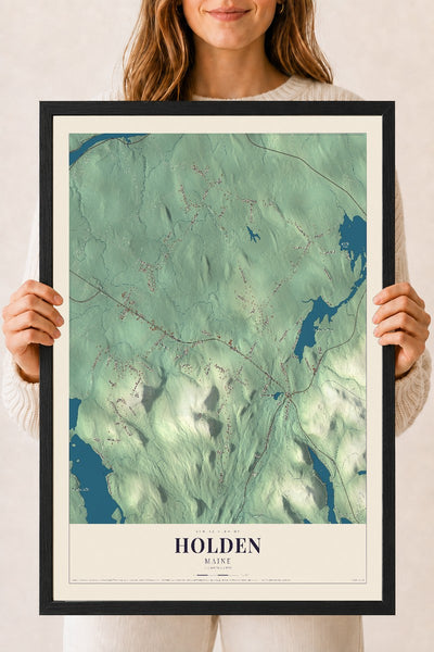 Holden, Maine map print - 18 x 24 black Ayous wood frame