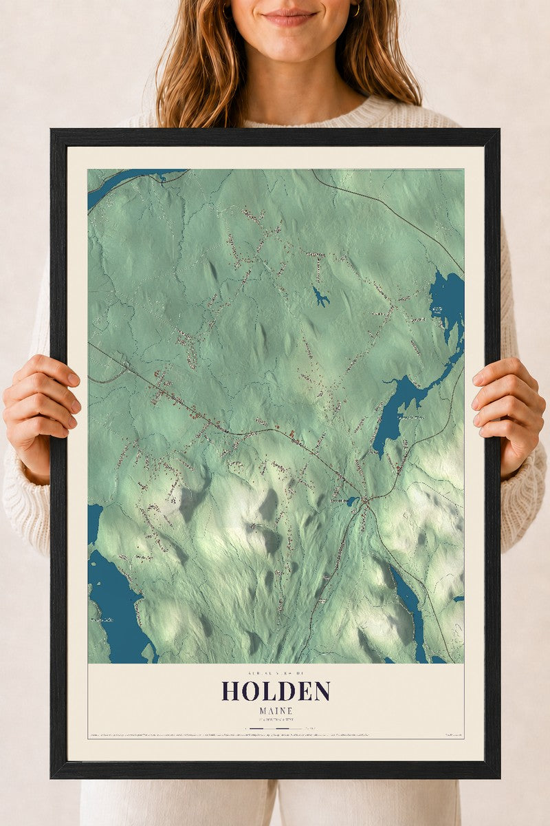 Holden, Maine map print - 18 x 24 black Ayous wood frame