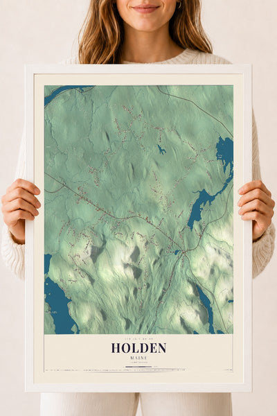 Holden, Maine map print - 18 x 24 white Ayous wood frame
