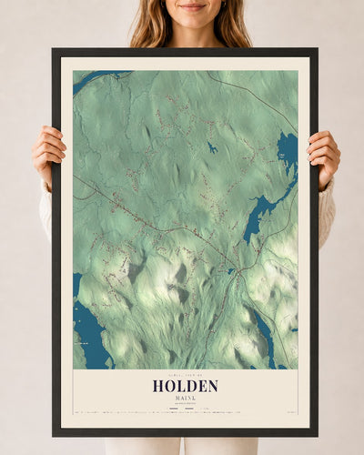 Holden, Maine map print - 24 x 36 black Ayous wood frame