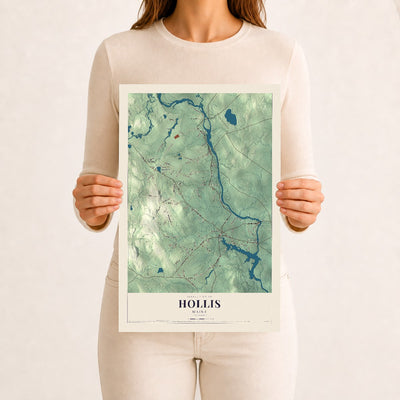 Hollis, Maine map print - 12 x 18 archival matte print