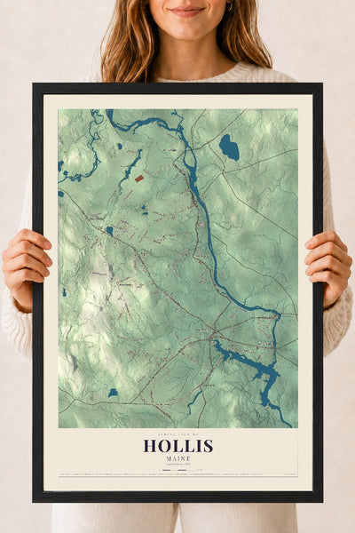Hollis, Maine map print - 18 x 24 black Ayous wood frame
