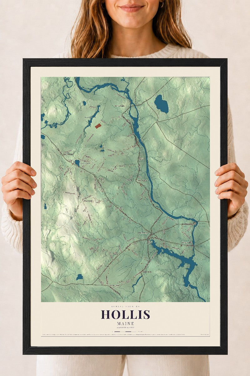 Hollis, Maine map print - 18 x 24 black Ayous wood frame