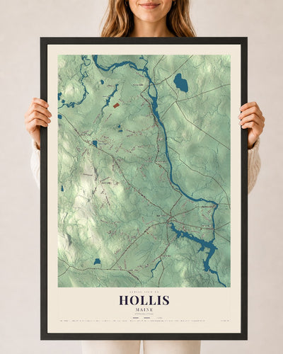 Hollis, Maine map print - 24 x 36 black Ayous wood frame