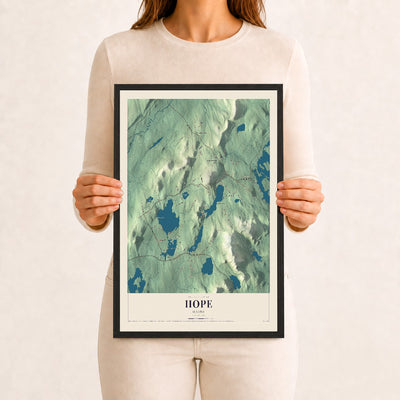 Hope, Maine map print - 12 x 18 black Ayous wood frame
