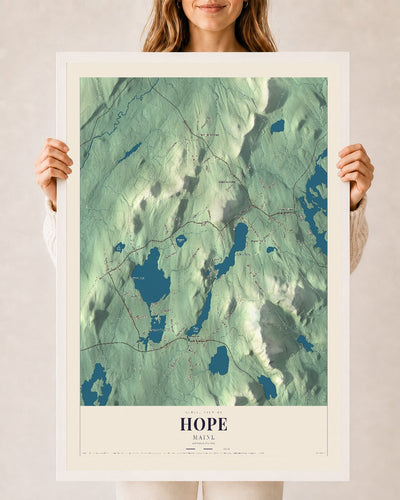 Hope, Maine map print - 24 x 36 white Ayous wood frame