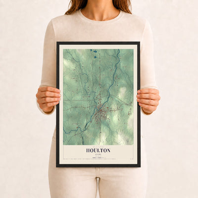 Houlton, Maine map print - 12 x 18 black Ayous wood frame