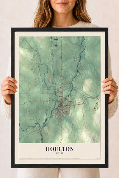 Houlton, Maine map print - 18 x 24 black Ayous wood frame