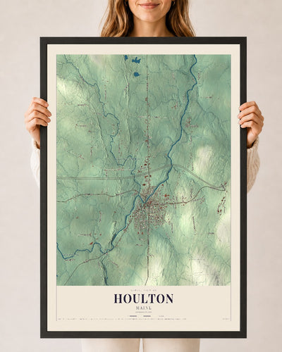 Houlton, Maine map print - 24 x 36 black Ayous wood frame