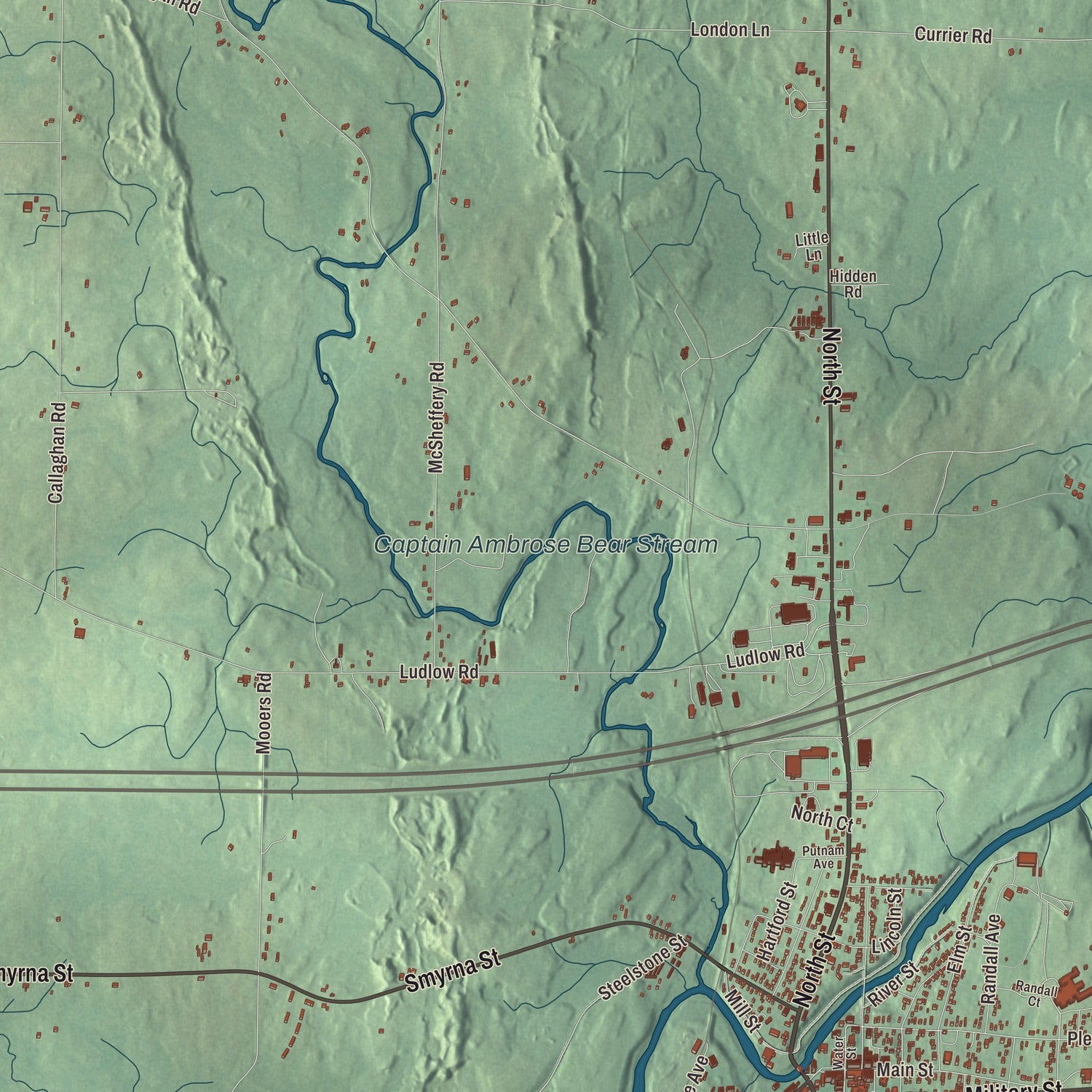 Terrain and local geography detail from the Houlton, Maine map